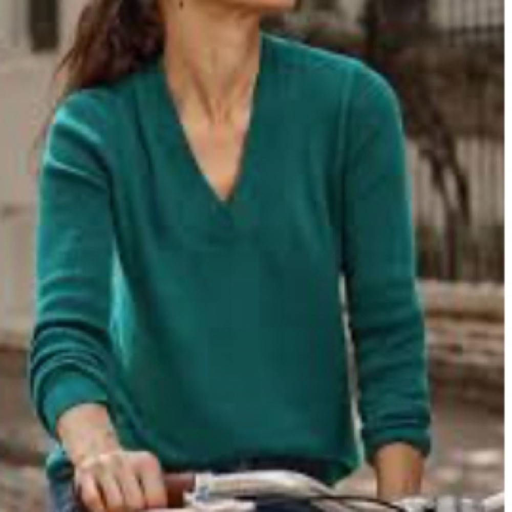 JM Collection Teal Green V-neck Sweater GUC Size Medium Discount Shipping
